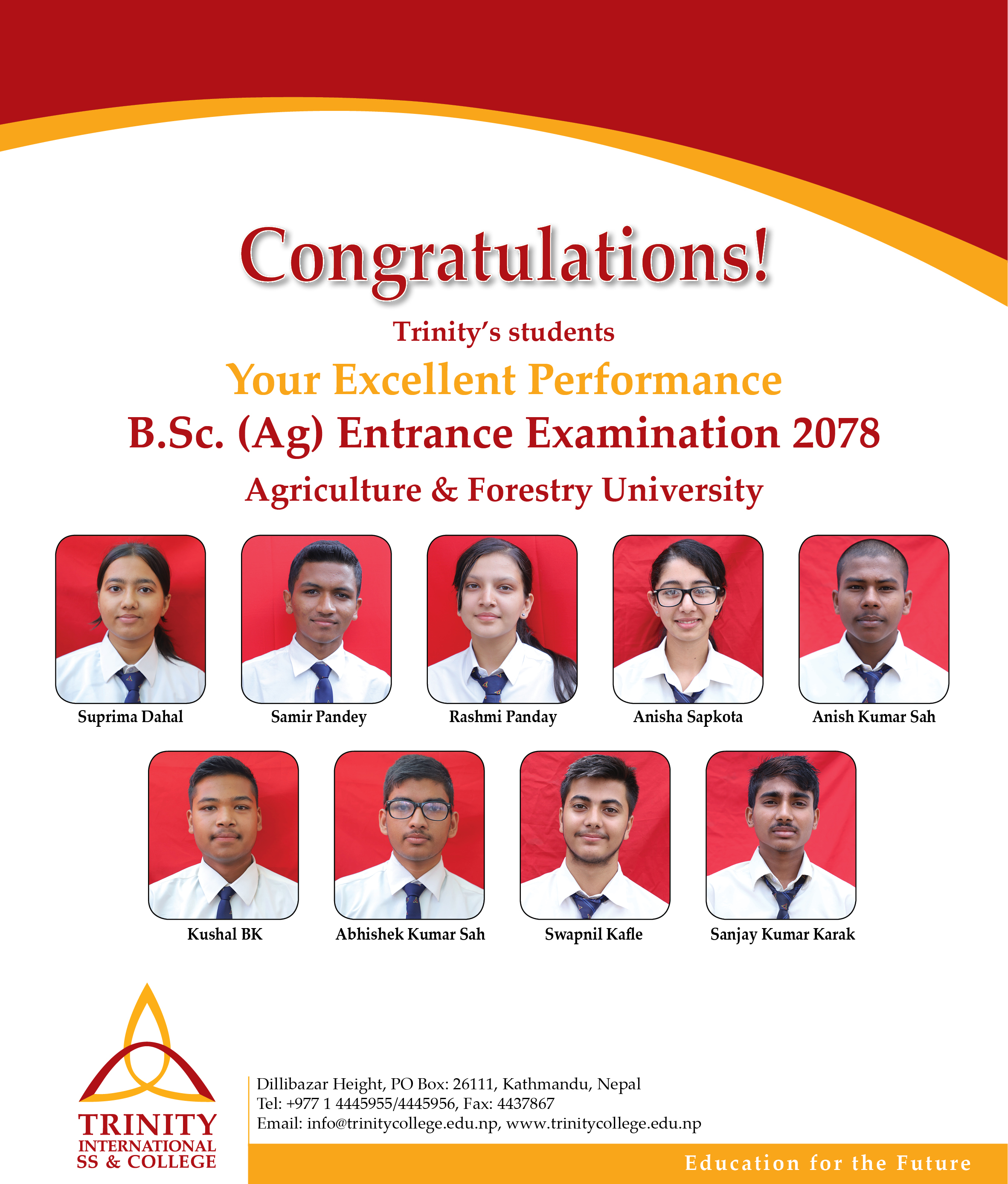 Congratulations - Remarkable B.Sc. Entrance Examination Result 2078